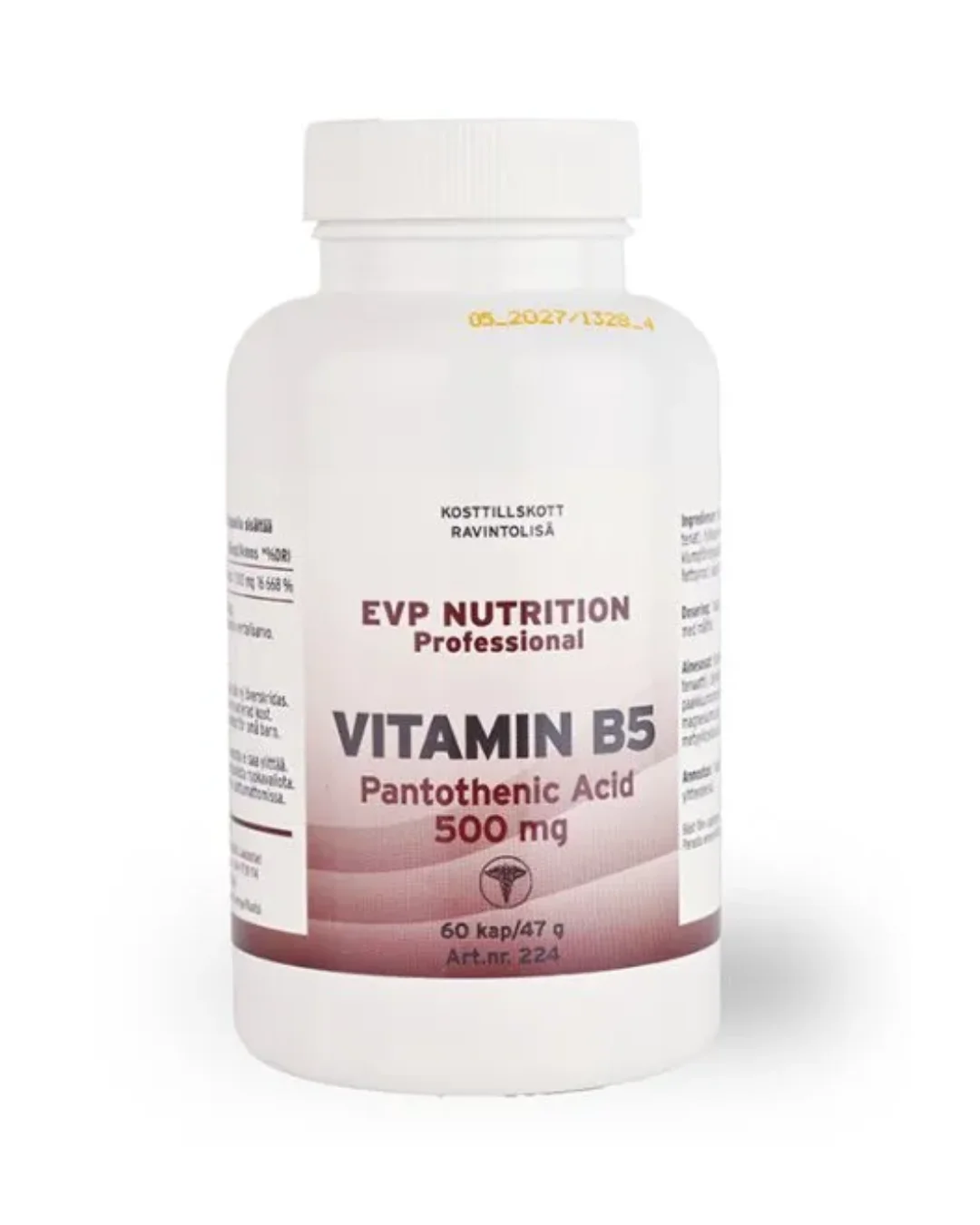 B5 vitamin Pantotensyra Enkelmedel 500 mg – 60 kapslar
